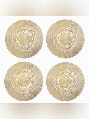 Benson Mills Stella Gold Round Pressed Vinyl Placemats Set Of Four (4) New